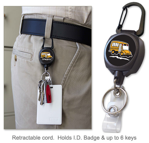 Photo of ID Badge & Key Reel for School Bus Drivers and School Transportation Workers.