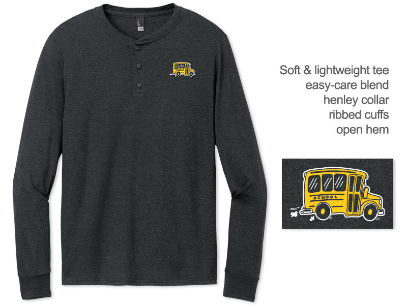 Photo of Long Sleeve Henley for School Bus Drivers and School Transportation Professionals.